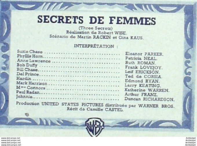Secrets De Femmes Eleanor Parker Ruth Roman Patricia neal
