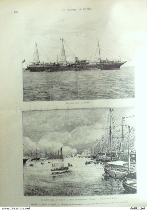Le Monde illustré 1892 n°1851 Orléans (45) Italie Gênes yacht royal la Savoia