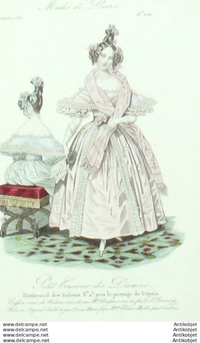 Gravure Mode Courrier des Dames 1834 # 1121 (eau forte old Fashion plate)