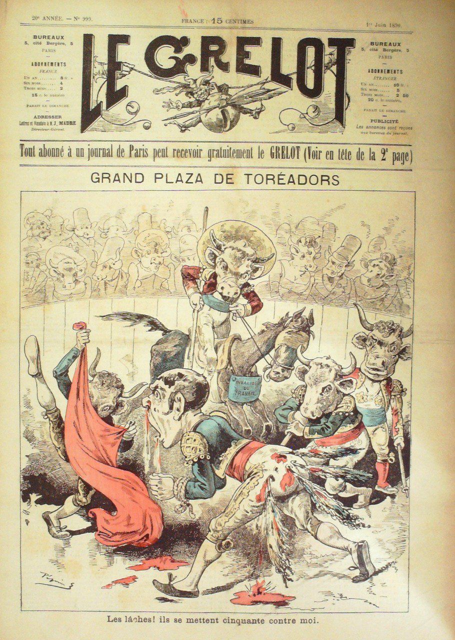 Le Grelot 1890 n° 999 PLAZA de TOREADORS PEPIN