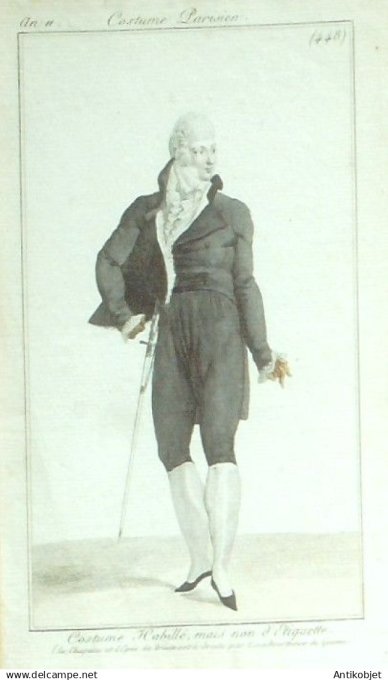 Costume Parisien 1803 an 11 # 448 (eau forte) Costume habillé homme