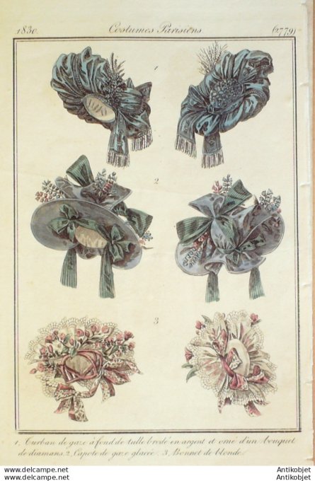 Costume Parisien 1830 # 2779 Bonnet de blonde turban