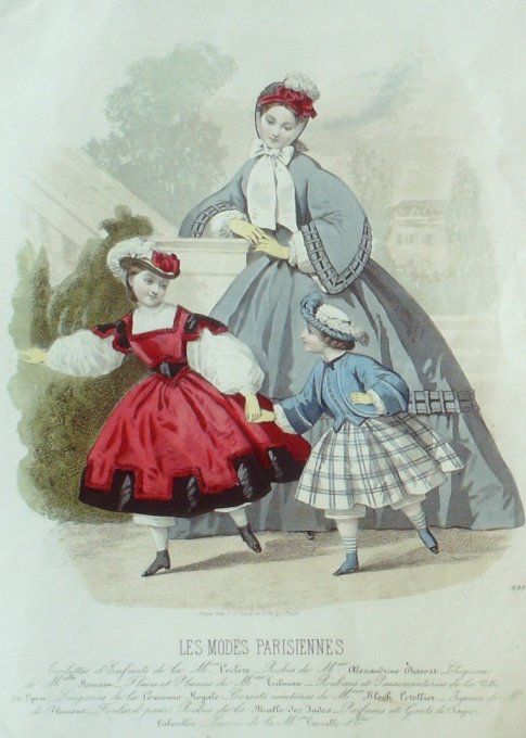 Gravure Les Modes Parisiennes 1862 # 999 Costumes enfants Maison Leclère