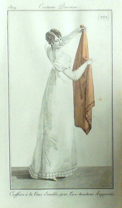 Gravure Mode Costume Parisien 1809 #  999 (eau forte old Fashion plate