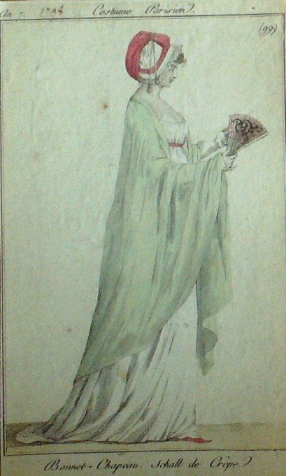 Gravure Mode Costume Parisien 1798 an  7 #  99 (eau forte old Fashion plate