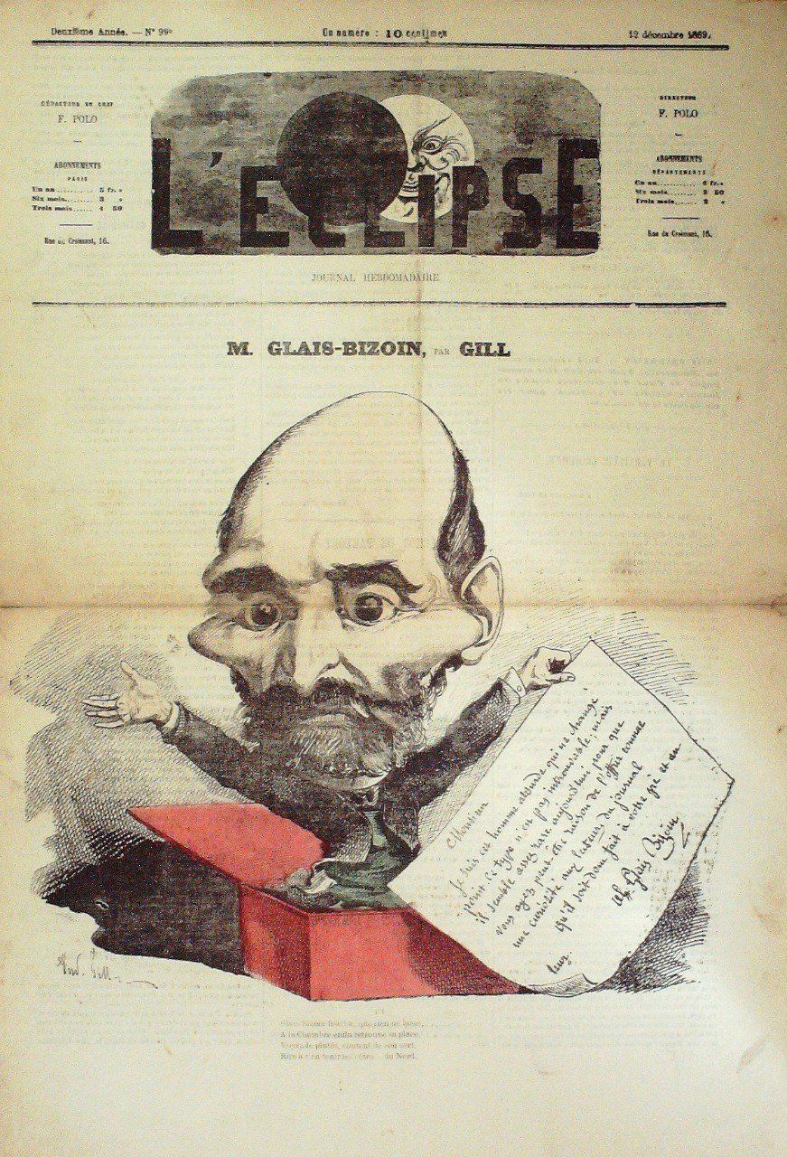 L'Eclipse 1869 n°99Bis GLAIS BIZOIN ALEXANDRE André GILL