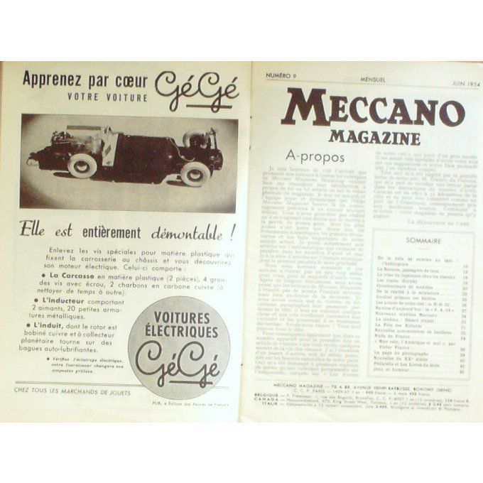 MECCANO MAGAZINE-HELICO-GORDINI-HUREL DUBOIS 32-AUTOMOTRICE-1954