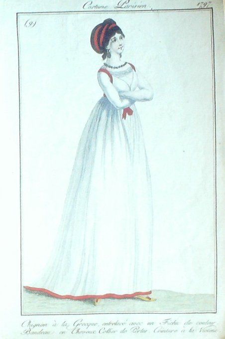 Gravure Mode Costume Parisien 1797 an  5 #   9 (eau forte old Fashion plate