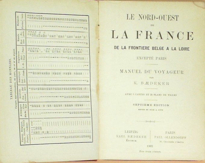 Guide rouge BAEDEKER 1902 édition Nord Ouest de FRANCE