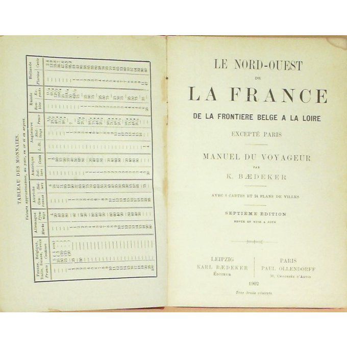 GUIDE ROUGE Baedeker-FRONTIERE BELGE à LA LOIRE 1902