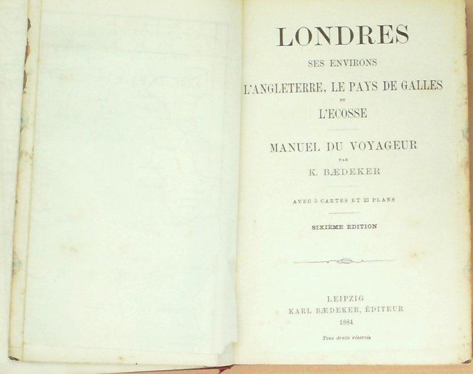 Guide rouge BAEDEKER 1884 édition Roayme-Uni LONDRES