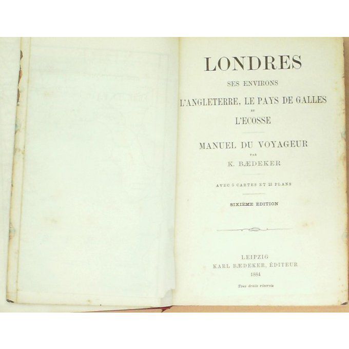 GUIDE ROUGE Baedeker-LONDRES-ANGLETERRE au PAYS de GALLE 1885