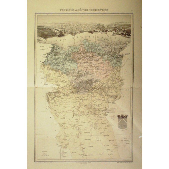 Carte CONSTANTINE ALGERIE Graveur LECOQ WALTNER BARBIER 1868