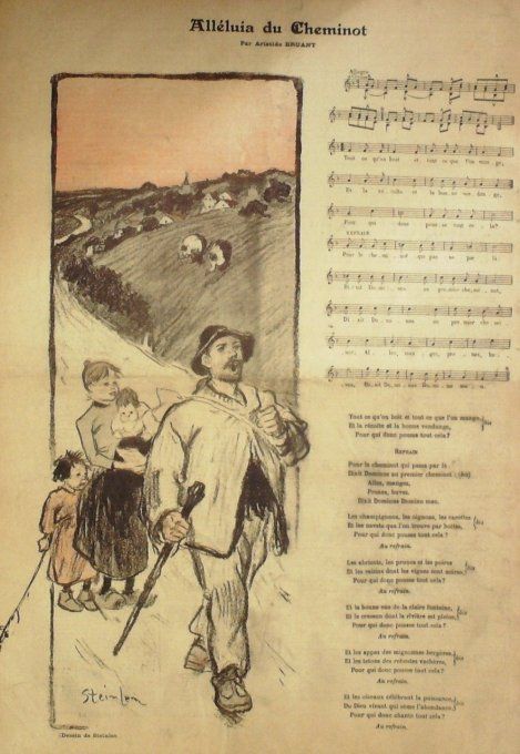 Alléluia du Cheminot Paroles Bruant Musique Bruant illustration Steinlen