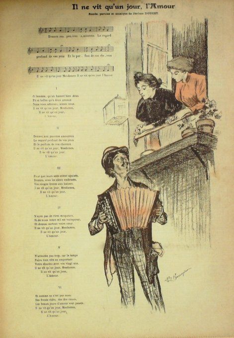 Il ne vit qu'un jour l'Amour Paroles Doucet Musique Doucet illustration Balluriau