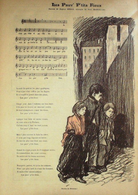 Les Pauv' P'tits Pieux Paroles Héros Musique Marcelles illustration Steinlen