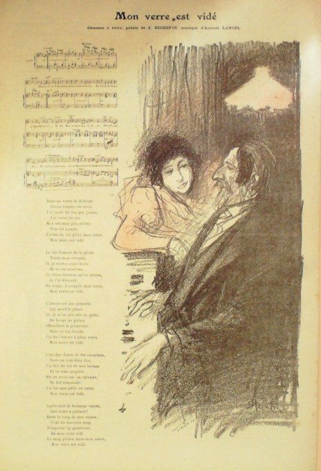 Mon verre est vidé Paroles Richepin Musique lancel illustration Steinlen