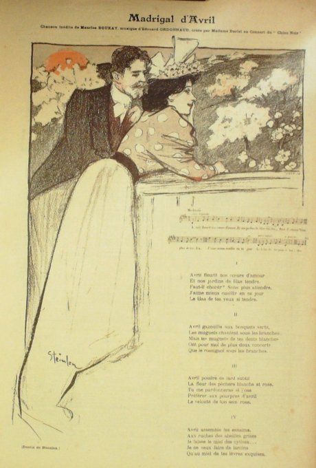 Madrigal d'Avril Paroles Boukay Musique Ordonnaud illustration Steinlen