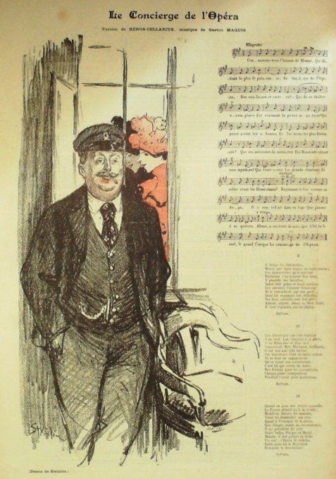 Le Concierge de l'Opéra Paroles Héros-Cellarius Musique Maquis illustration Steinlen