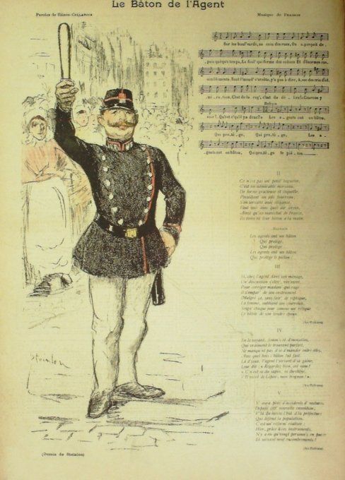 Le Bâton de l'Agent Paroles Héros-Cellarius Musique Fragson llustration Steinlen