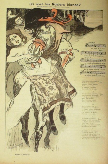 Où sont les Rosiers blancs Paroles Musique De Gorsse illustration Balluriau