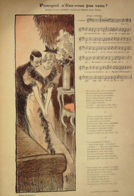 Pourquoi n'êtes-vous pas venu ? Paroles Xanrof Musique Xanrof illustration Steinlen