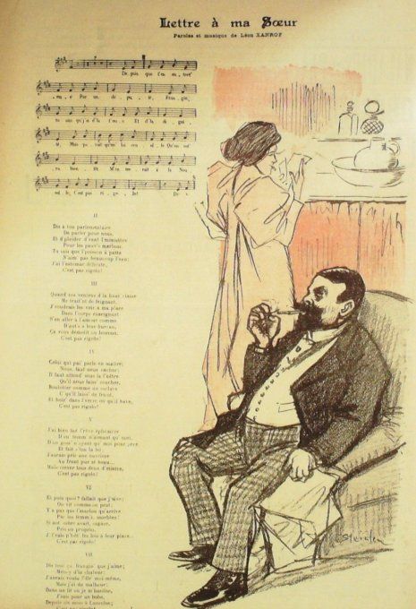 Lettre à ma sœur Paroles Xanrof Musique Xanrof illustration Steinlen
