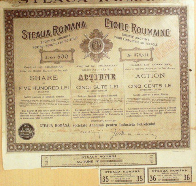 ETOILE ROUMAINE-ACTION-500 LEI-1927