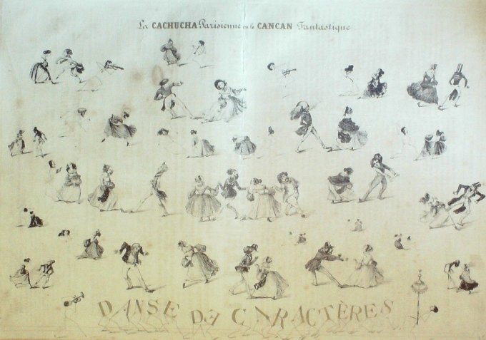 Maurisset Théodore Carucha Parisienne Cancan fantastique planche n°4 Litho signée 1838