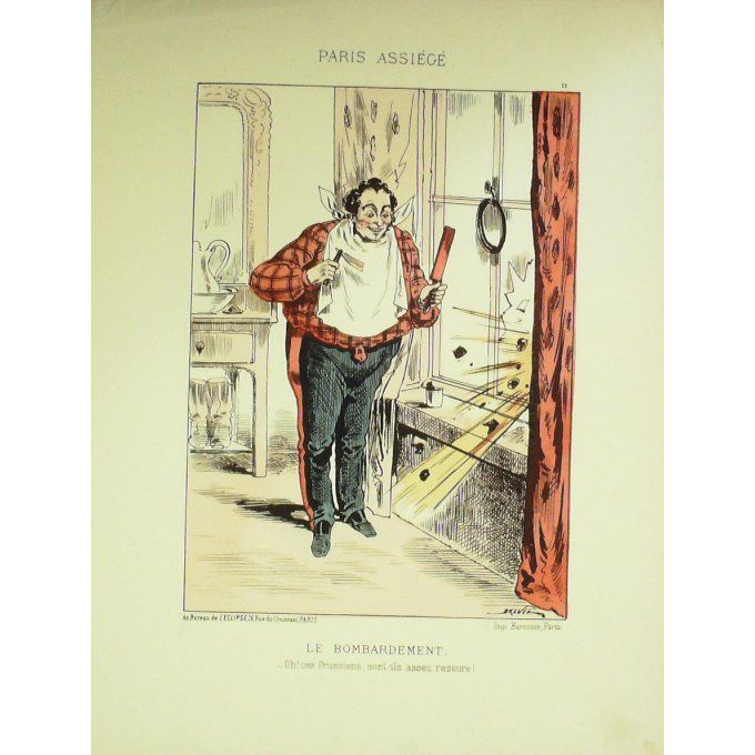 DRANER-BOMBARDEMENT-LITHO signée-PARIS ASSIEGE-1870