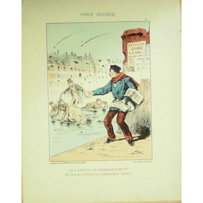 DRANER-EFFETS de BOMBARDEMENT-LITHO signée -PARIS ASSIEGE-1870