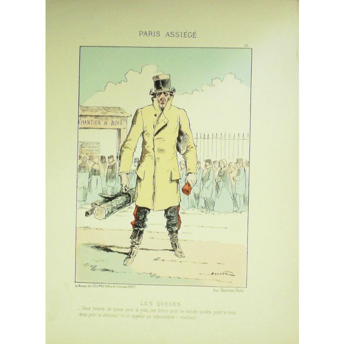DRANER-LES QUEUES-LITHO signée-PARIS ASSIEGE-1870