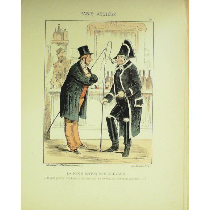 DRANER-REQUISITION des CHEVAUX-LITHO signée-PARIS ASSIEGE-1870