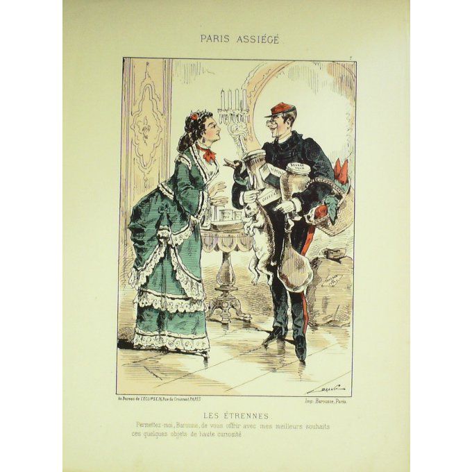 DRANER-LES ETRENNES-LITHO signée-PARIS ASSIEGE-1870