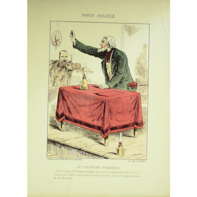 DRANER-REUNIONS PUBLIQUES-LITHO signée-PARIS ASSIEGE-1870