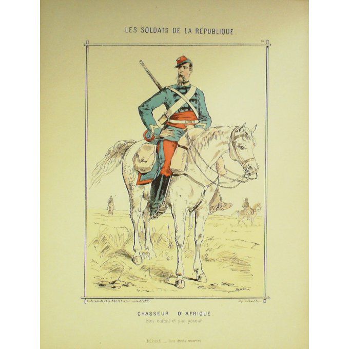 DRANER-CHASSEUR D'AFRIQUE-LITHO signée-SOLDATS d'la REPUBLIQUE-1870