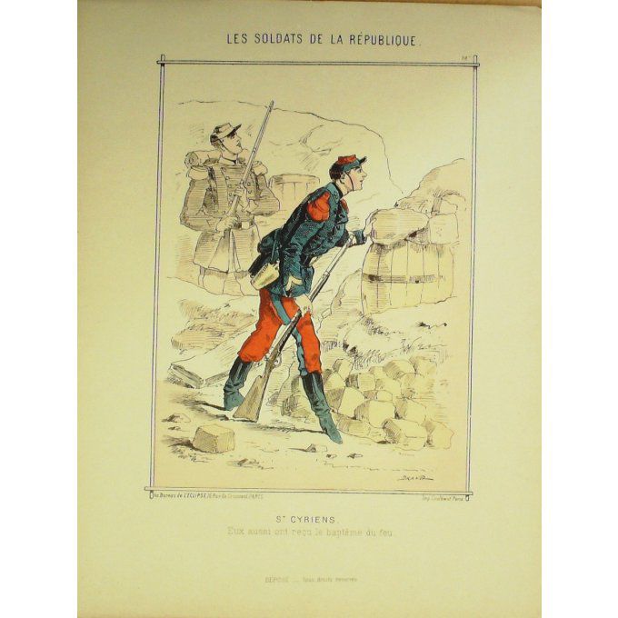 DRANER-SAINT CYRIENS-LITHO signée-SOLDATS d'la REPUBLIQUE-1870