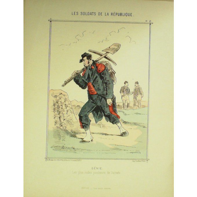 DRANER-PIOCHEUR du GENIE-LITHO signée-SOLDATS d'la REPUBLIQUE-1870