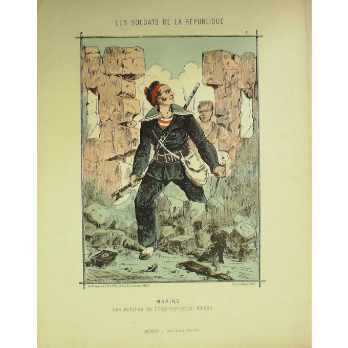 DRANER-MARINS-LITHO signée-SOLDATS de la REPUBLIQUE-1870