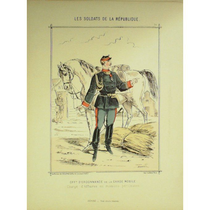 DRANER-OFFICIER de GARDE MOBILE-LITHO signée-SOLDATS d'la REPUBLIQUE-1870