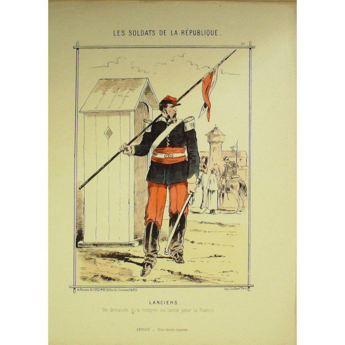 DRANER-LANCIERS-LITHO signée-SOLDATS d'la REPUBLIQUE-1870