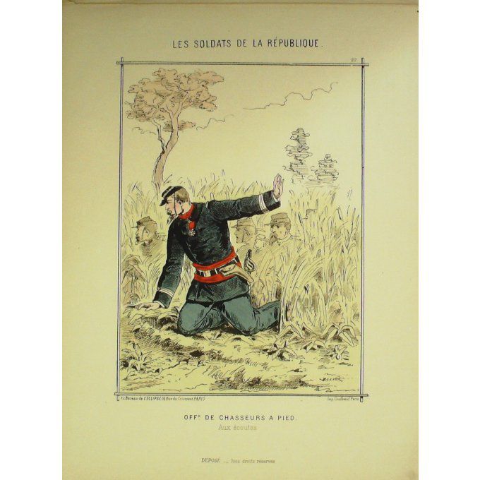 DRANER-CHASSEUR à PIED-LITHO signée -SOLDATS d'la REPUBLIQUE-1870