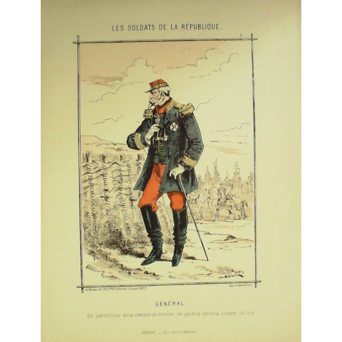 DRANER-GENERAL-LITHO signée-SOLDATS d'la REPUBLIQUE-1870