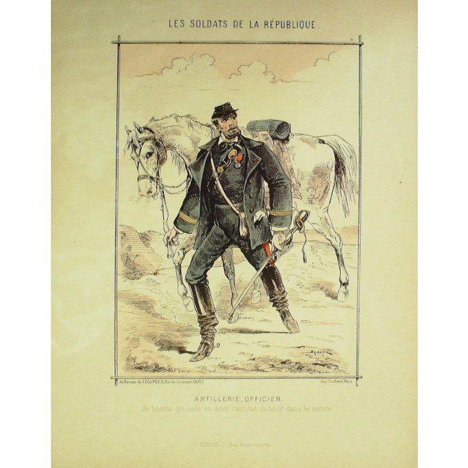 DRANER-OFFICIER ARTILLEUR-LITHO signée-SOLDATS d'la REPUBLIQUE-1870