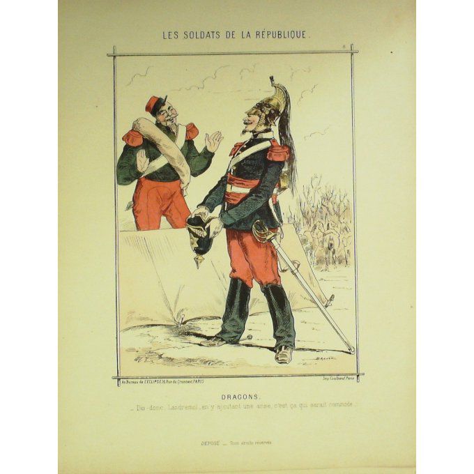 DRANER-DRAGONS-LITHO signée -SOLDATS d'la REPUBLIQUE-1870