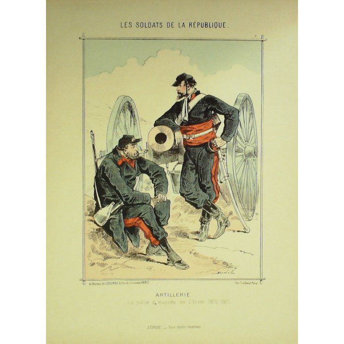 DRANER-ARTILLEURS-LITHO signée-SOLDATS d'la REPUBLIQUE-1870