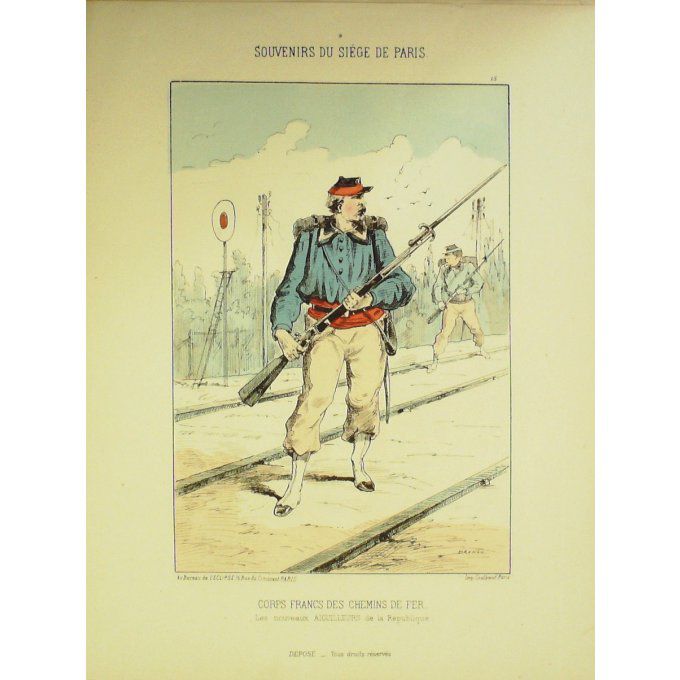 DRANER-CORPS FRANCS CH de FER-LITHO signée -SOUVENIRS du SIEGE de PARIS-1870
