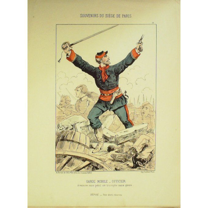 DRANER-GARDE MOBILE OFFICIER-LITHO signée-SOUVENIRS du SIEGE de PARIS-1870