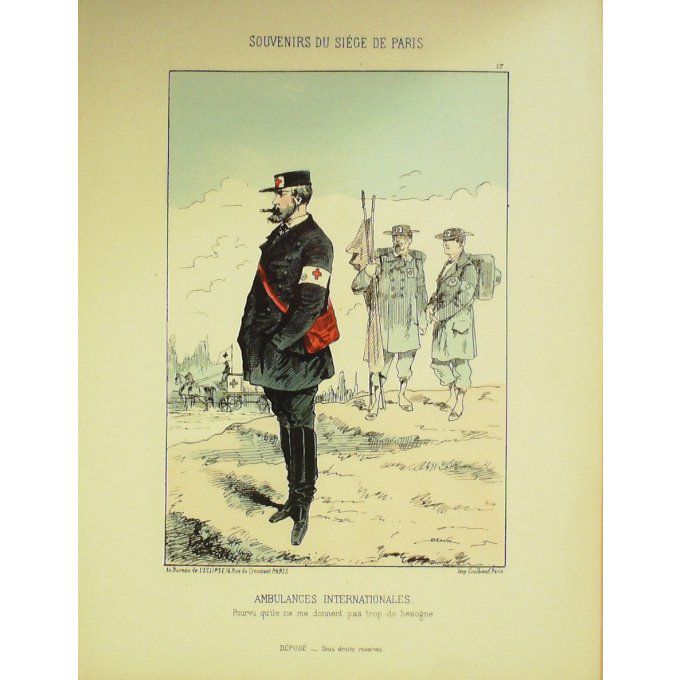 DRANER-AMBULANCIER-LITHO signée-SOUVENIRS du SIEGE de PARIS-1870