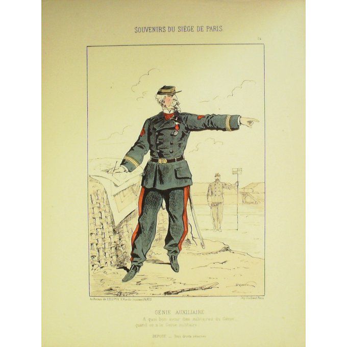 DRANER-GENIE AUXILLIAIRE-LITHO signée-SOUVENIRS du SIEGE de PARIS-1870